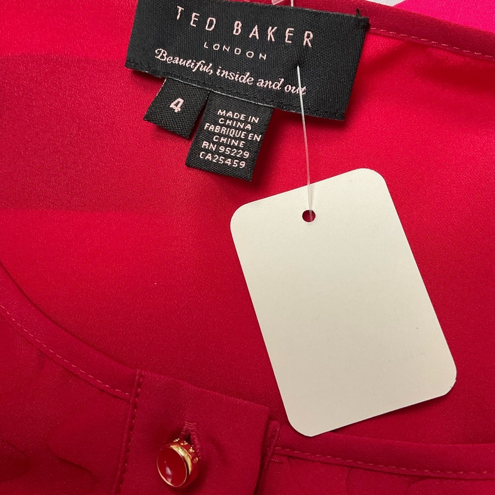 Ted Baker Red Long Sleeve Mandarin Collar Dress - Picture 7 of 8